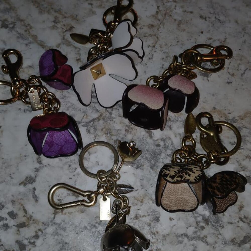 COACH Set of 6 Tea Rose Bag Charms/Key Chains